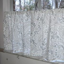 Cafe Curtains . Premier Prints Shannon Ecru . Gray Paisley Tiers . Lined or Unlined . Handmade by Seams Original