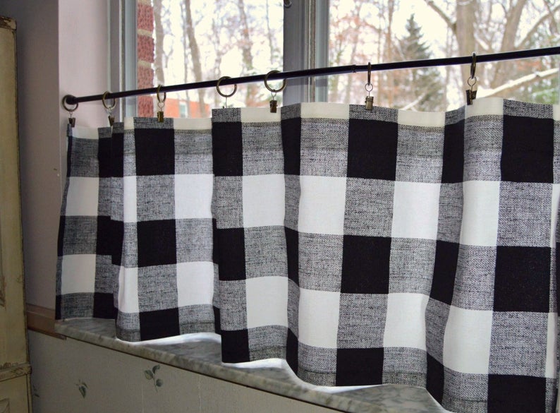 Cafe Curtains Black And White Buffalo, Black Cafe Curtains