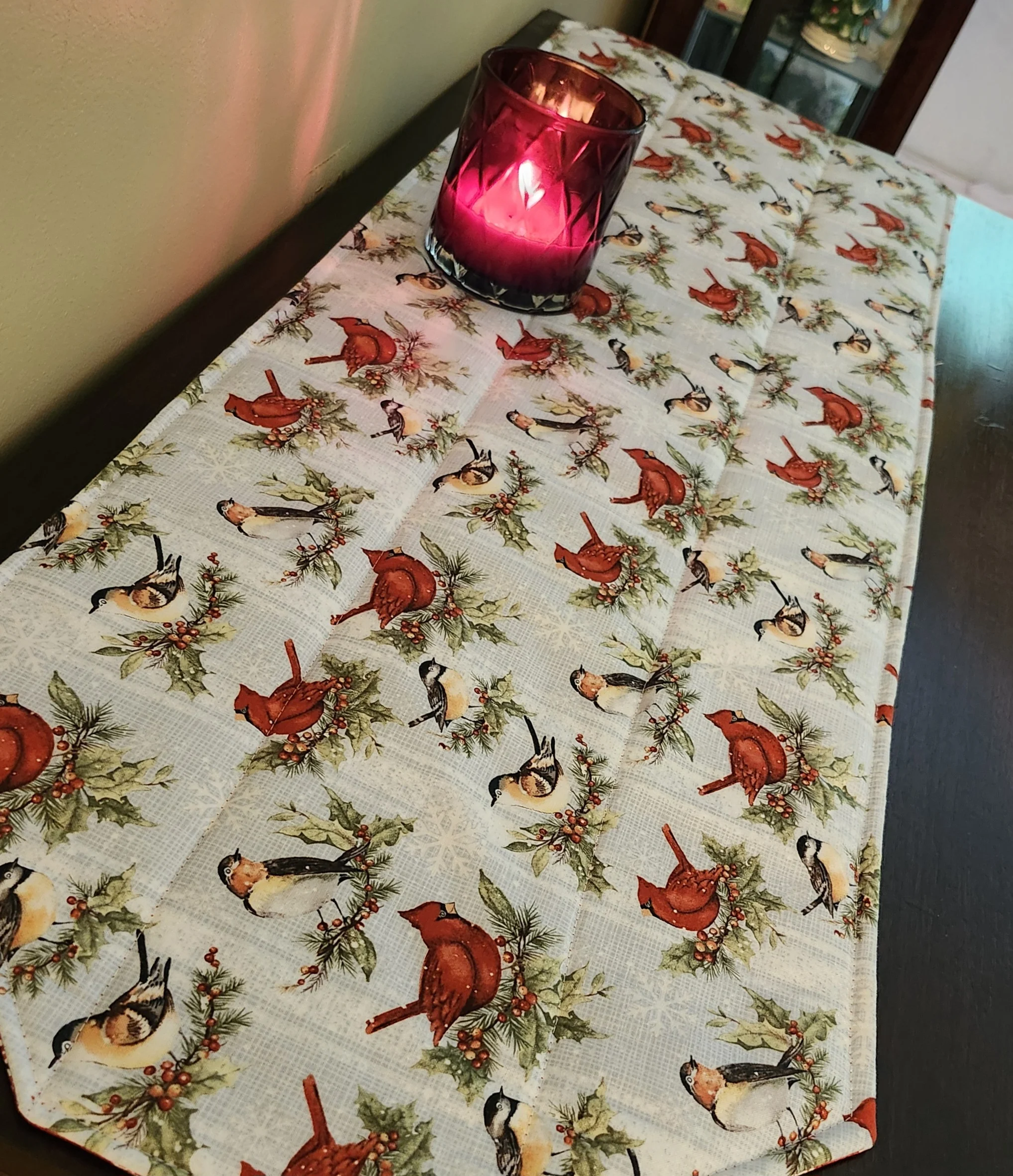 Winter Bird and Snowman Reversible Table Runner