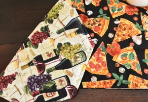 Wine and Pizza Reversible Quilted Table Runner